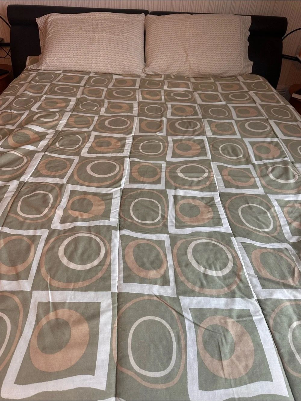 Beige and Sage Reversible Twin Comforter Set with 2 Matching Pillowcases